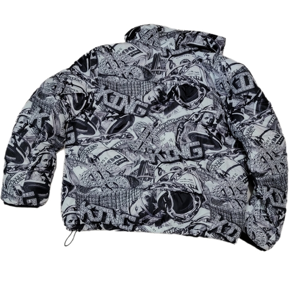 Rebel Minds Jacket Mens size 3X King Hundred Dollar Bill Graphic Puffer Coat EUC - Picture 2 of 10